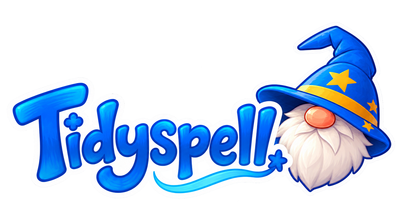 Tidyspell logo with a wizard hat and beard